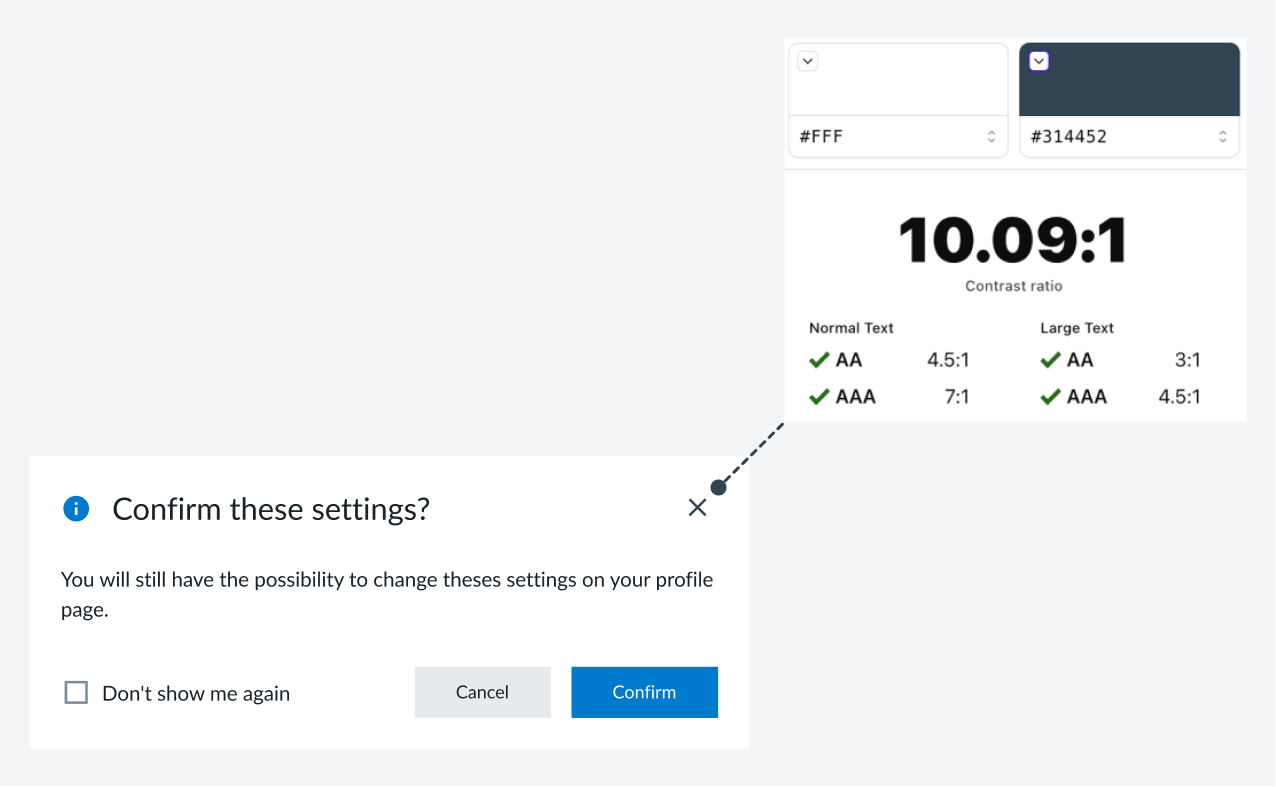 Fluid's modal dialog with Stark's contrast validation (10.09:1) for the x button.